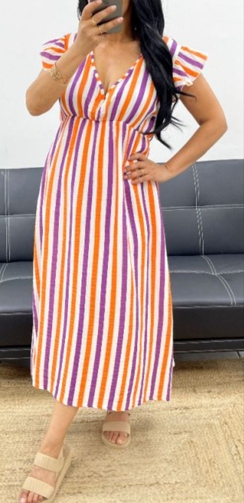 Neon striped jurk paars/ orange