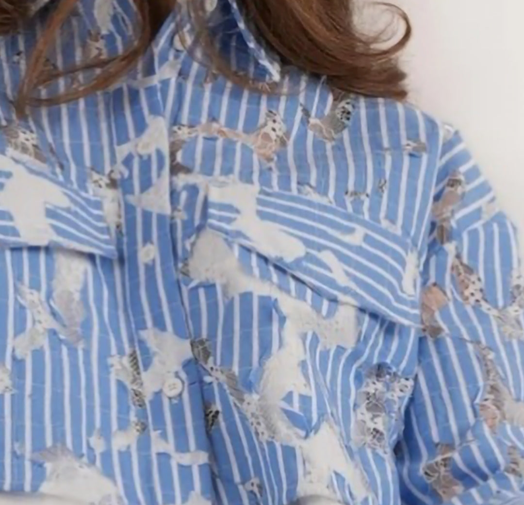 Striped blouse blauw