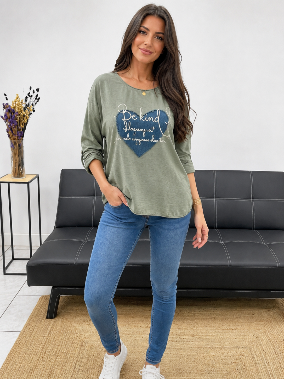 Olijfgroen Dames T-shirt met hartprint