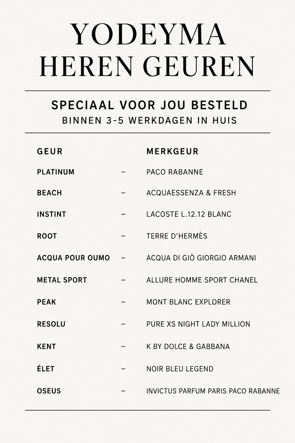Yodeyma Herenparfum op Bestelling | Kies jouw geur