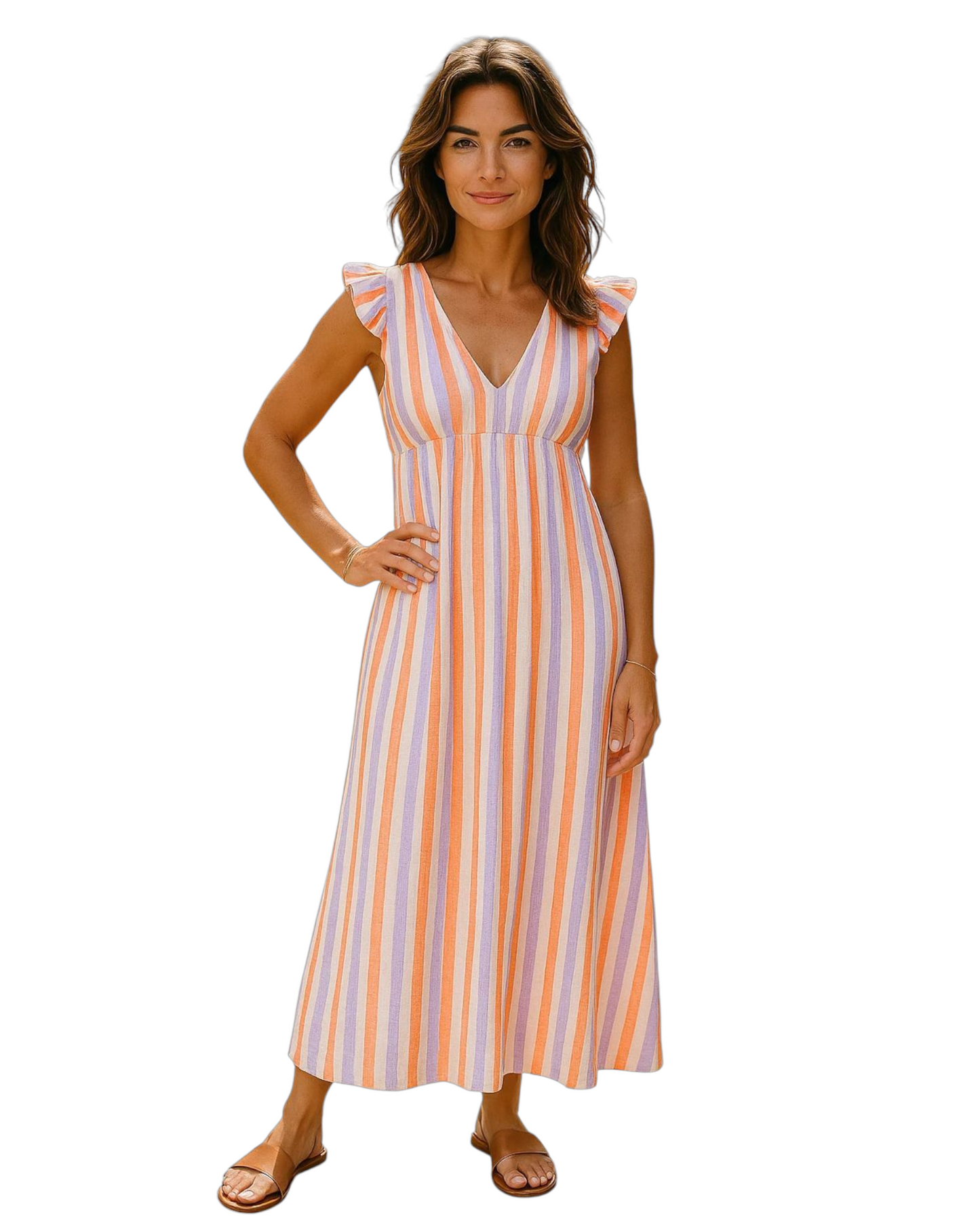 Neon striped jurk paars/ orange