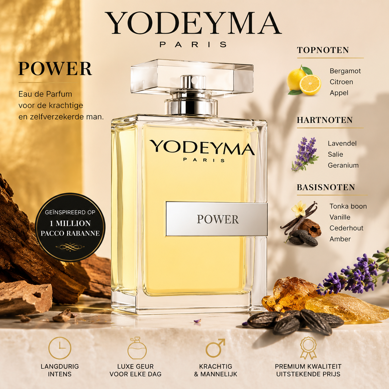 Yodeyma Power Herenparfum – Geïnspireerd door Paco Rabanne 1 Million | Luxe Eau de Parfum