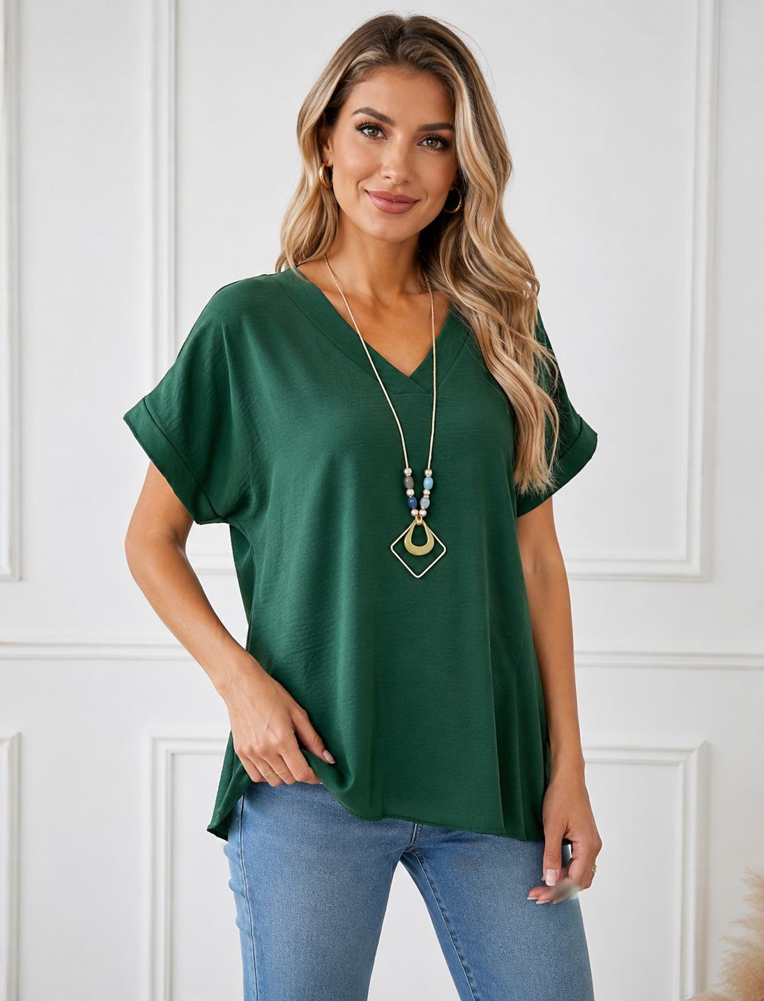 Groene V-hals Dames Top | One Size