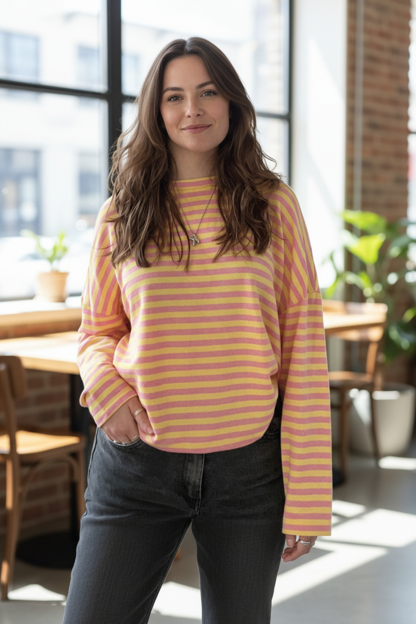 Oversized Mia shirt geel/roze