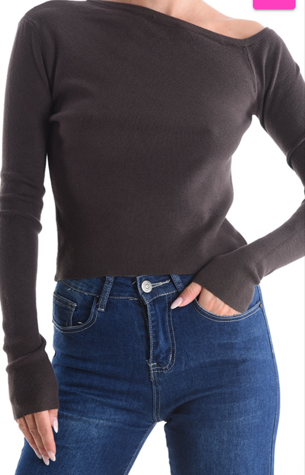 Off schoulder top/ bruin