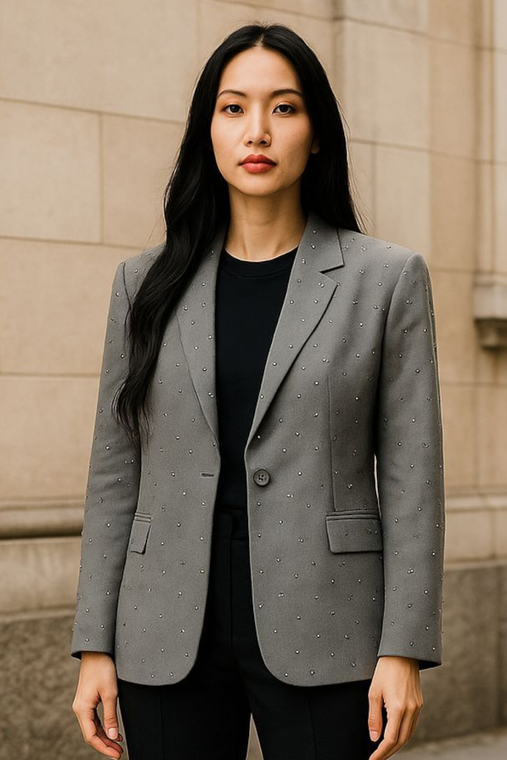 Strass Blazer | grijs   m/l past met xl
