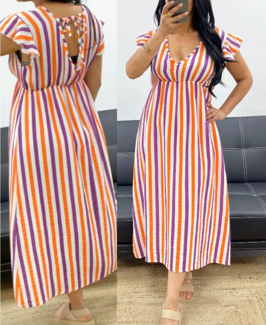 Neon striped roze/wit lange jurk