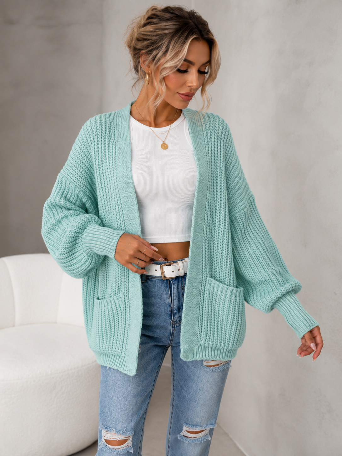 Soft Mint Vest – Luchtig Damesvest met Pofmouwen