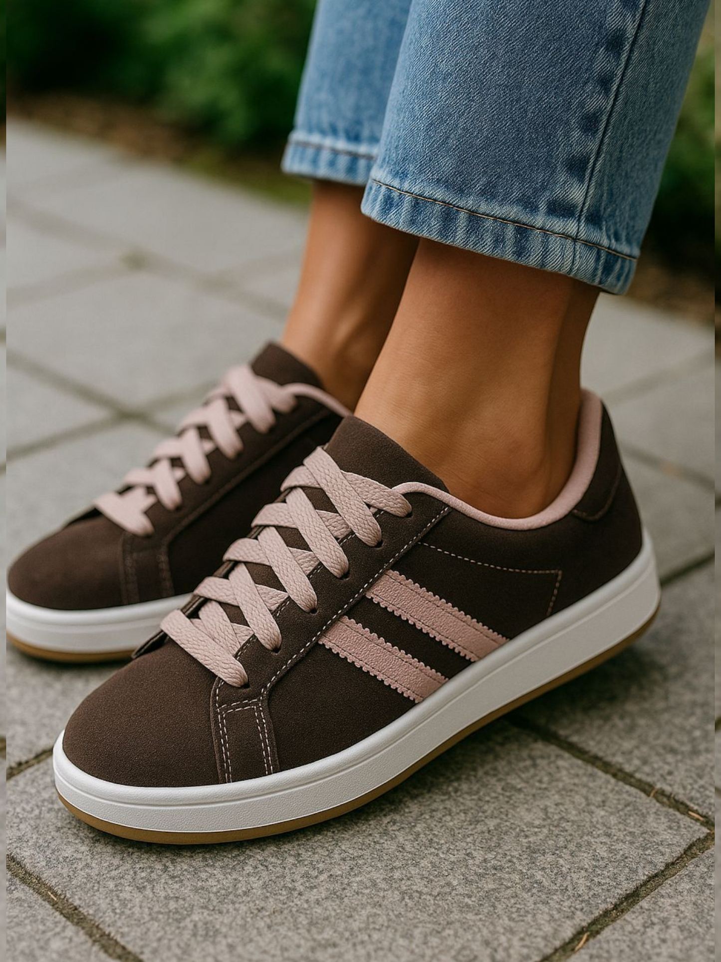 Stripe casual sneaker bruin/rose
