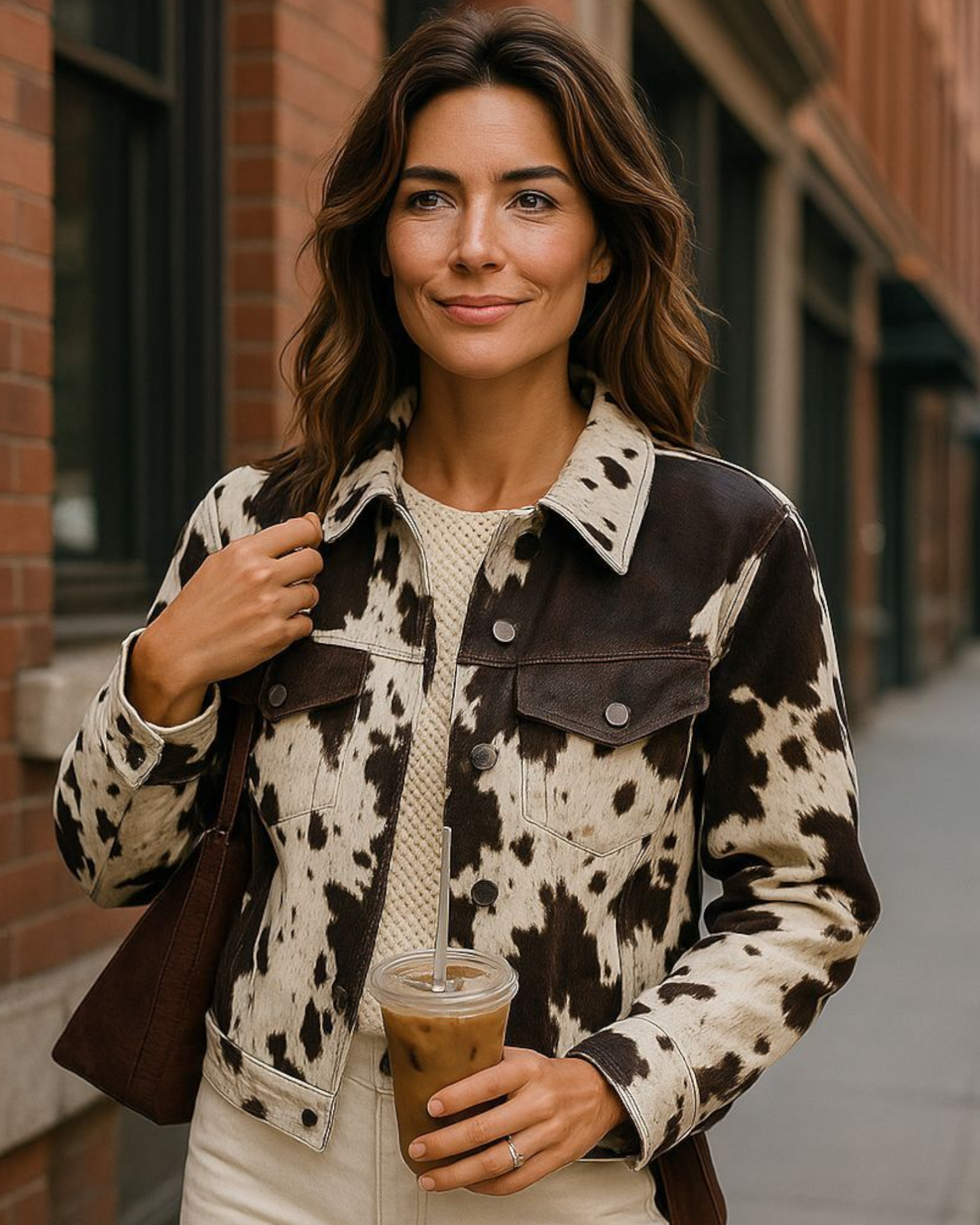 Dames jasje met koeienprint – bruin/crème