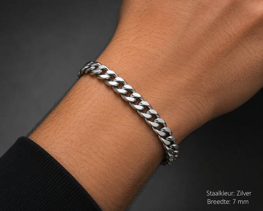 Stalen schakelarmband zilver - 7 mm