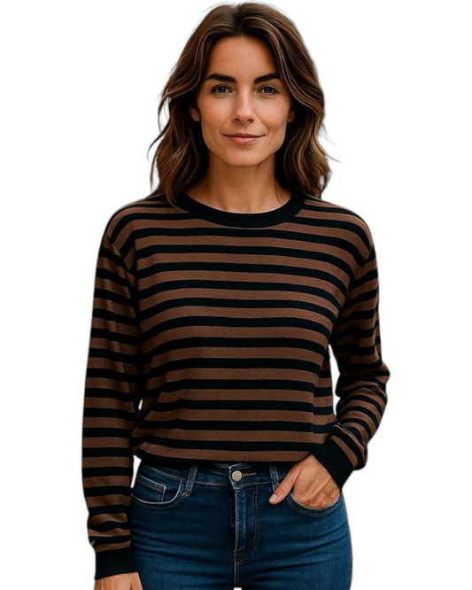Gestreepte cropped trui dames – zwart/bruin