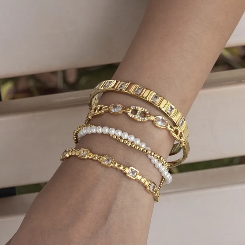 Luxe Schakel Armband met Kristallen – Roestvrij Staal