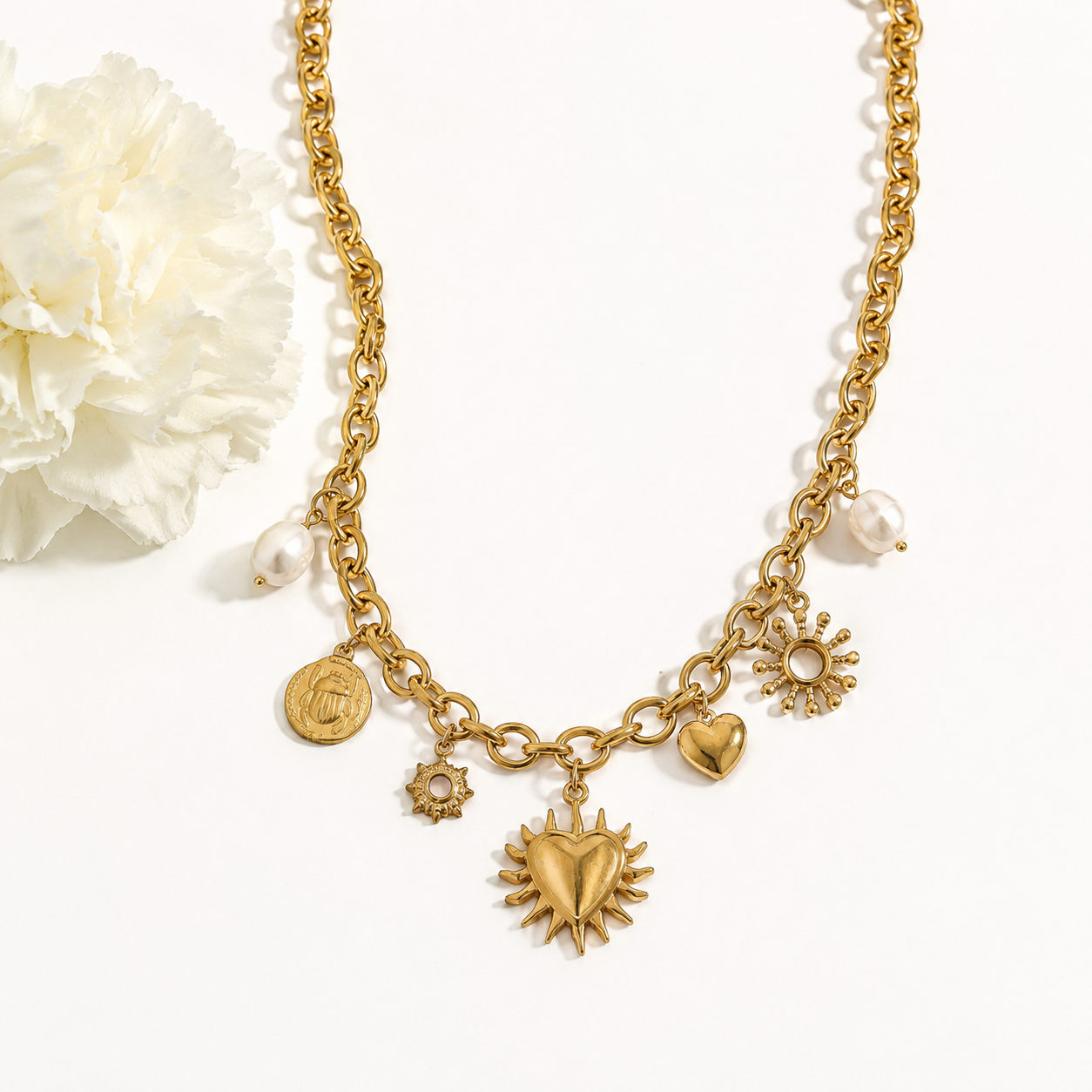 Charm Ketting met Parels & Hangers – Roestvrij Staal