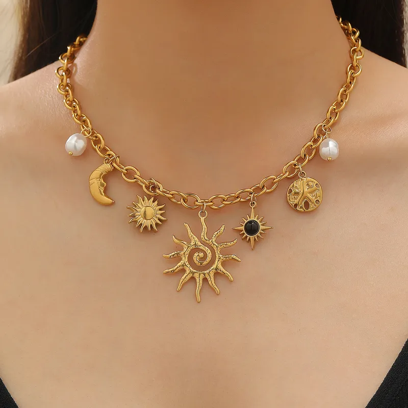 Zonne & Maan Bedelketting – Goudkleurig | RVS