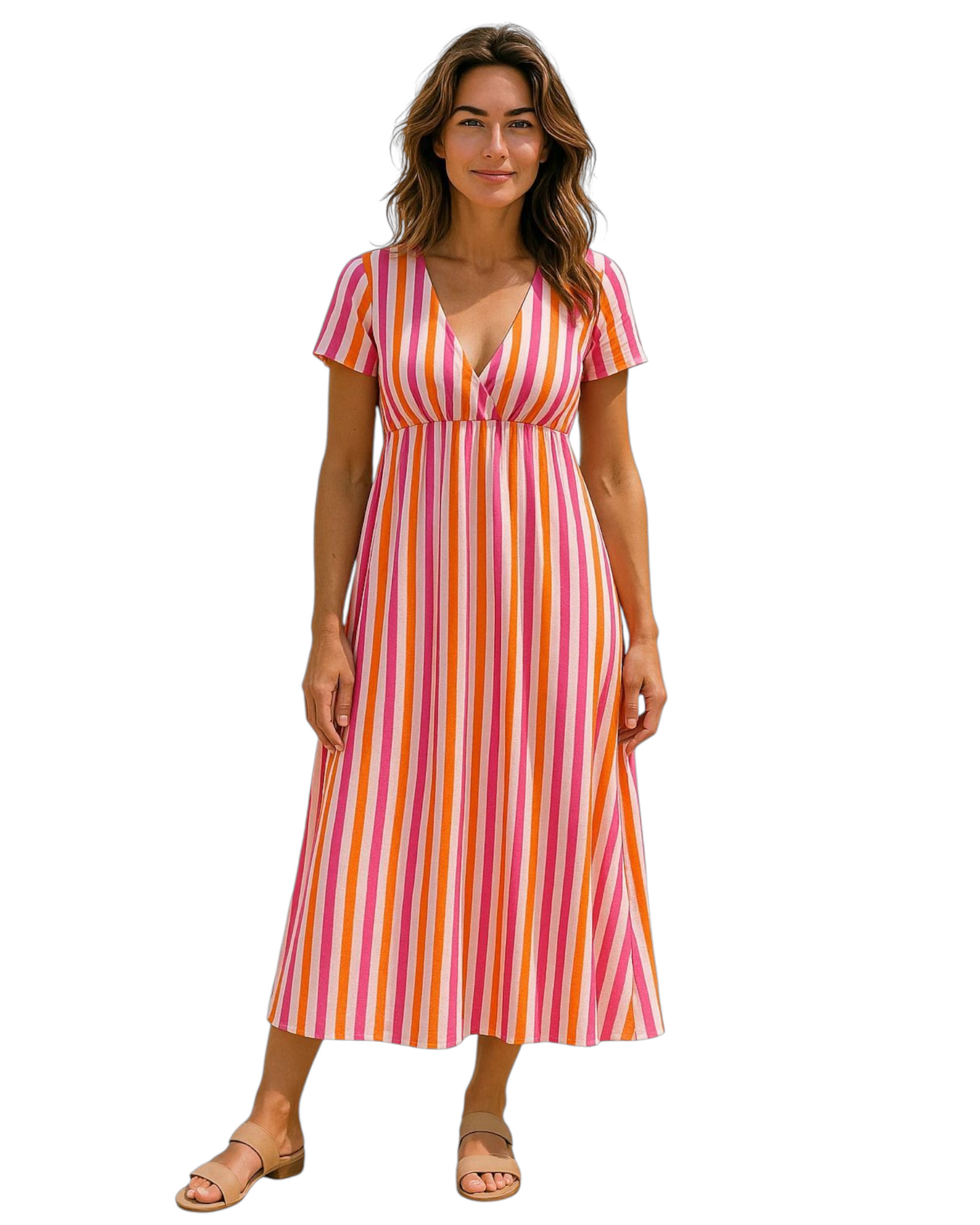 Neon striped roze/wit lange jurk