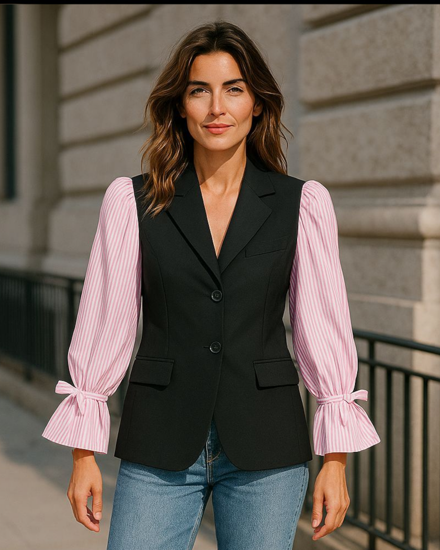 Blazer striped roze/wit