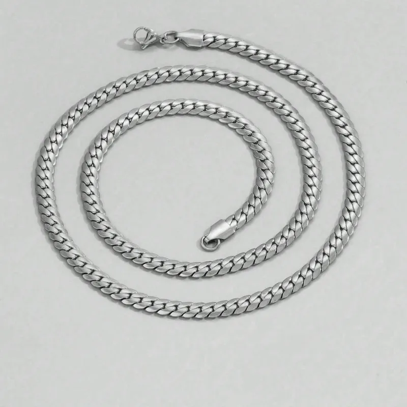 Cubaanse Schakel Ketting – staalkleur  (60 x 0,5 cm)