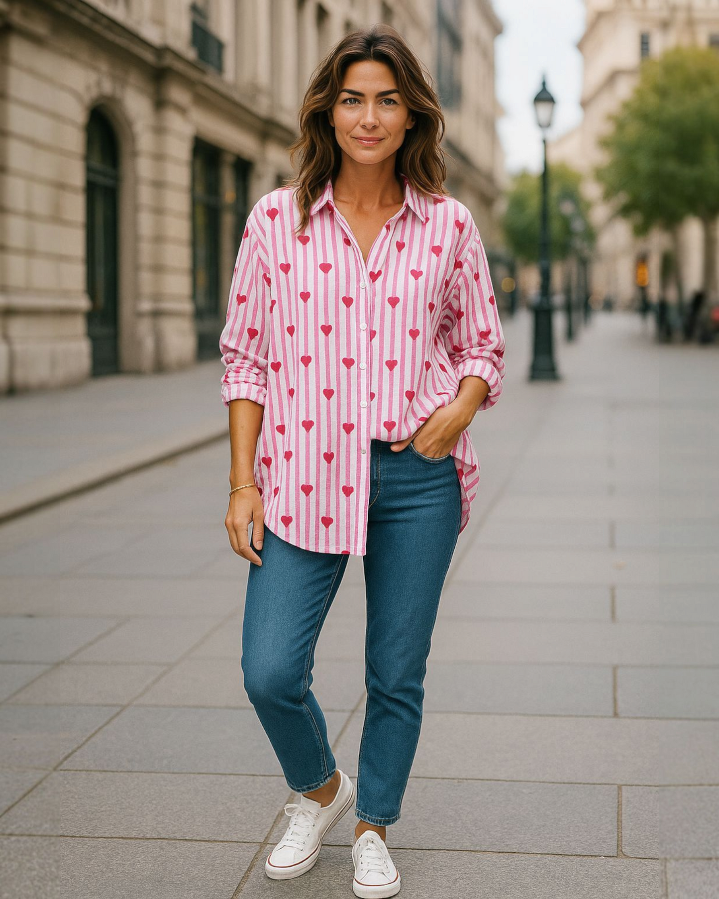 Blouse met hartjes en strepen 100% katoen