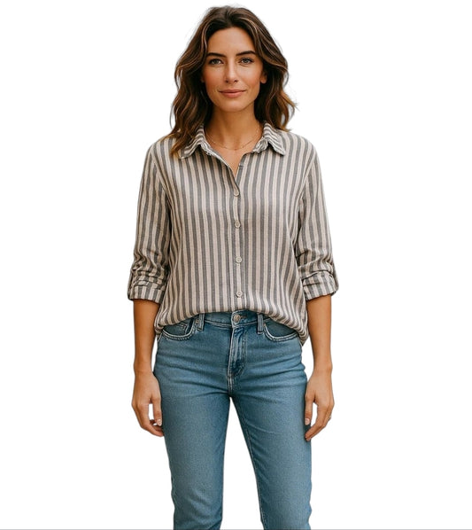 Striped blouse grijs