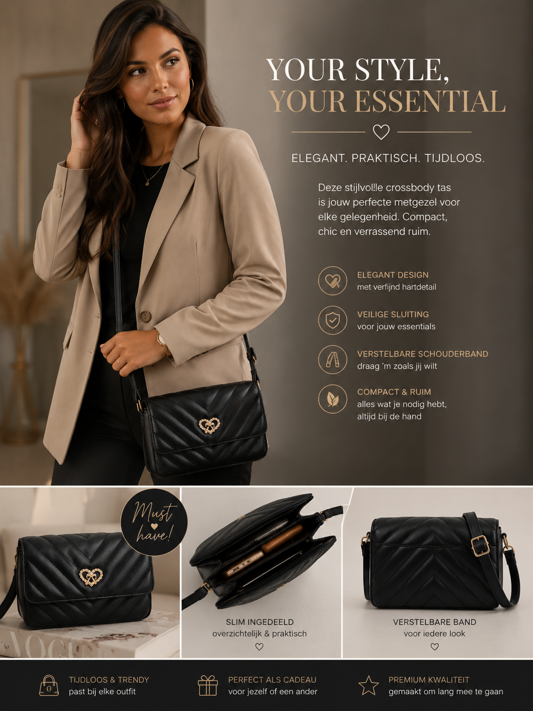 Crossbody Tas Victoria J – Damestas met Meerdere Vakken