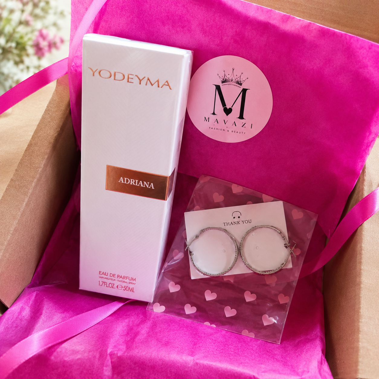 Gift Set Adriana 50 ml & Zilveren Strass Hoop Oorbellen – Luxe Cadeaupakket