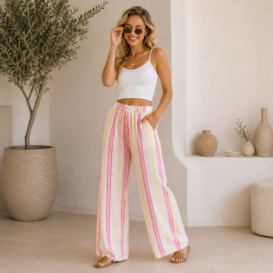 Zigzag katoenen broek neon