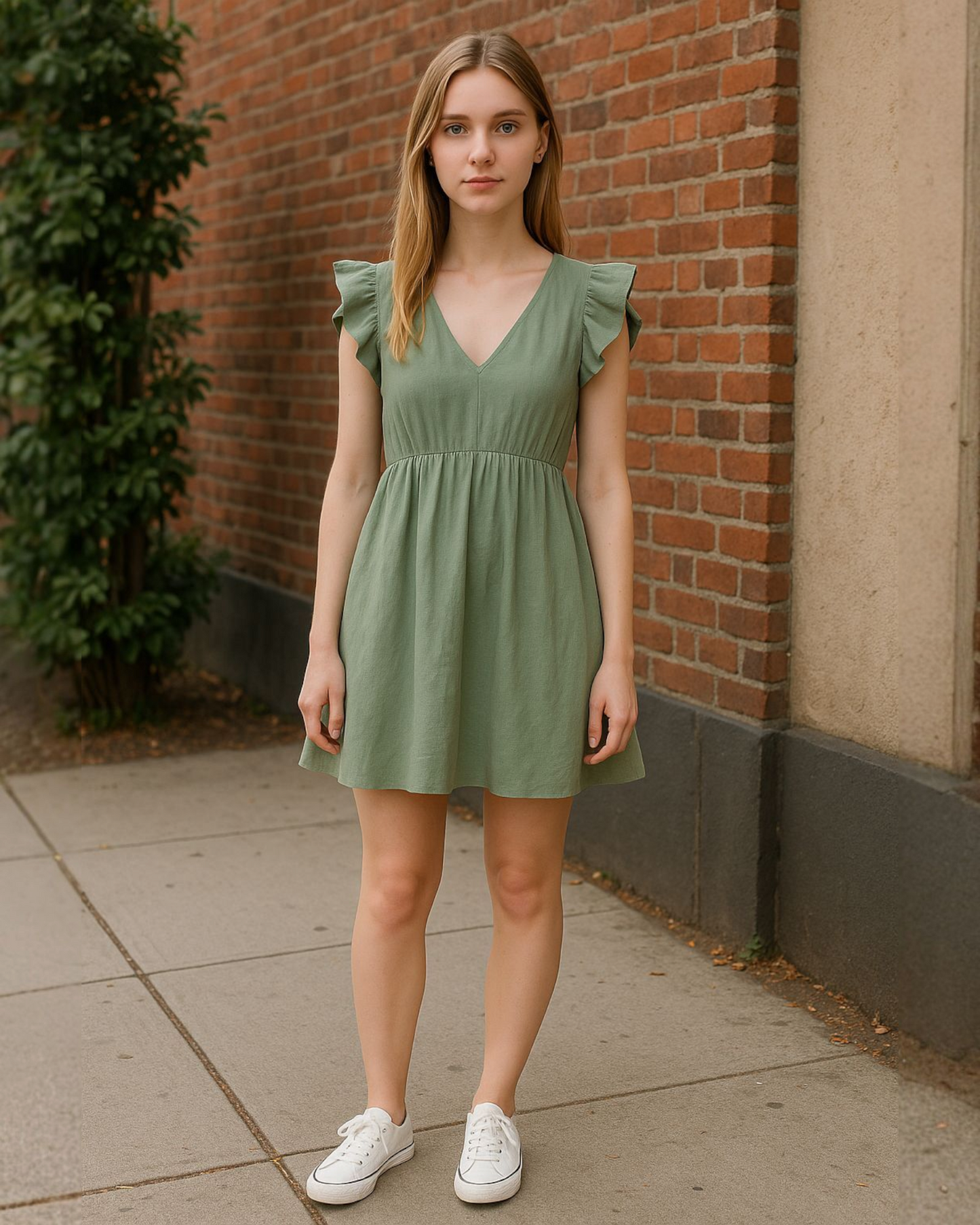 Ruffle dress olive green