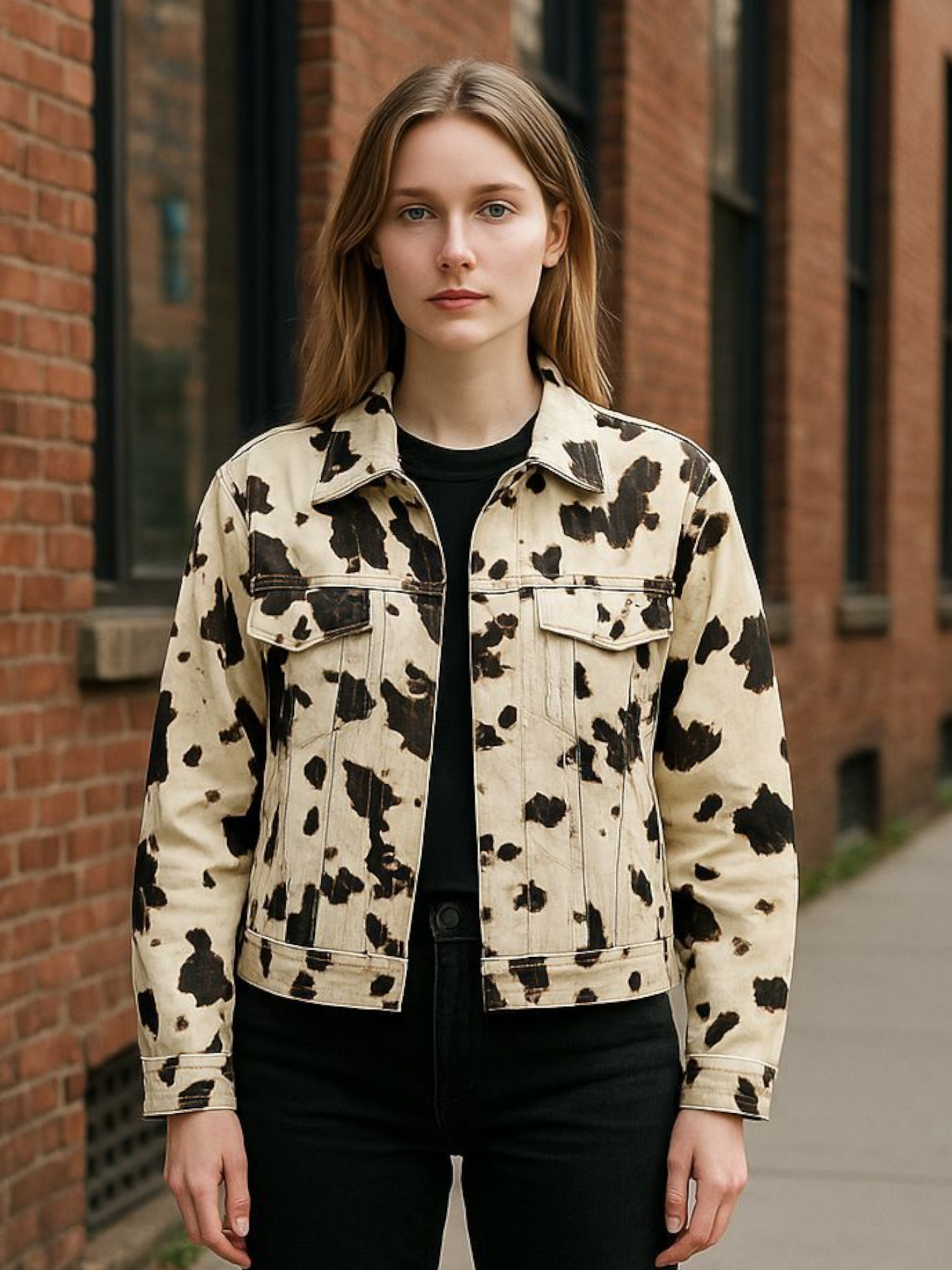 Dames jasje met koeienprint – bruin/crème