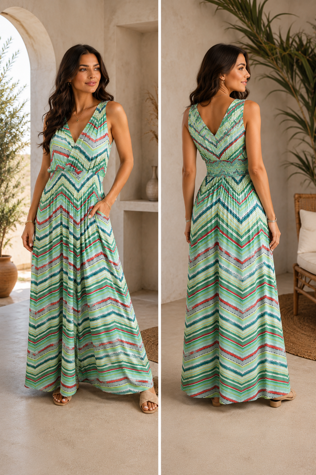 Ibiza Jurk Groen – Zomerse Damesjurk met Elastische Taille