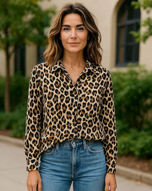 Panterblouse met rufflemouw