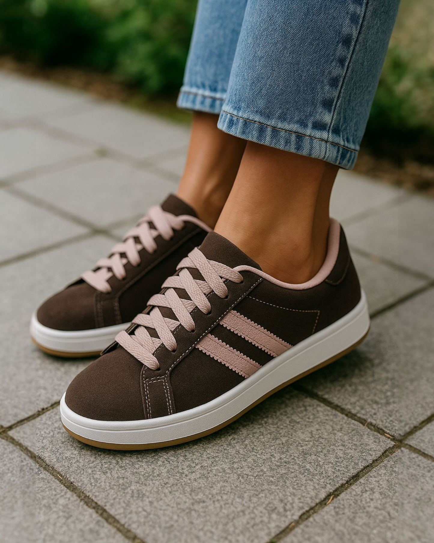 Stripe casual sneaker bruin/rose