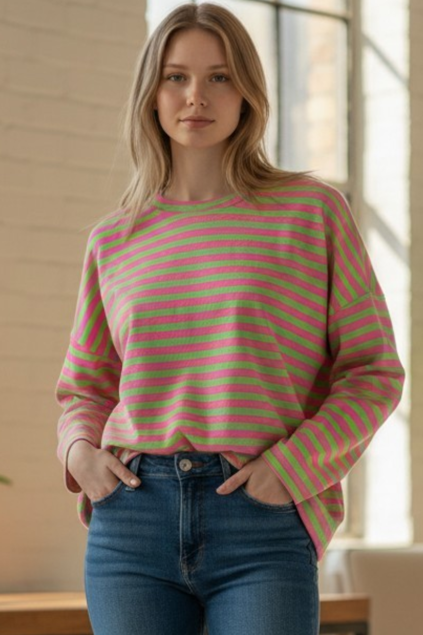 Oversized Mia shirt – Roze/Groen