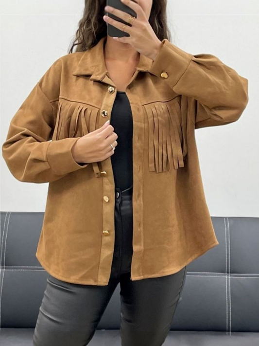 Suède overblouse met franjes | bruin