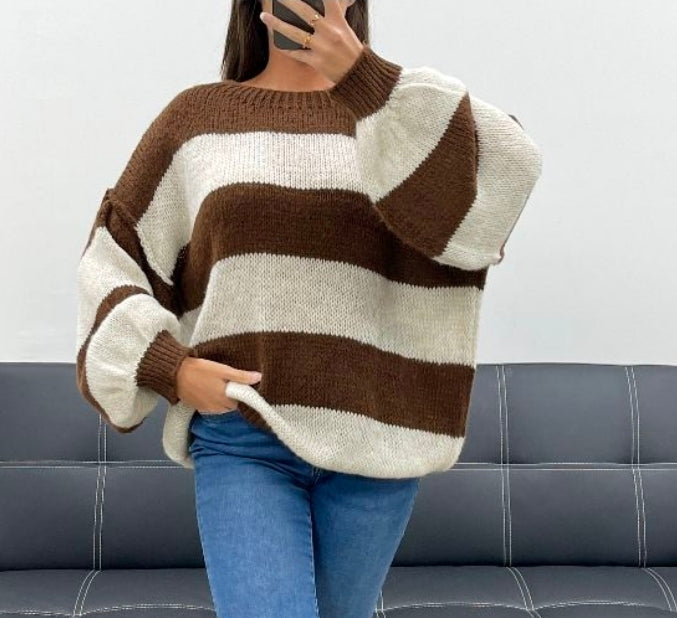 Knit sweater |stripe brown