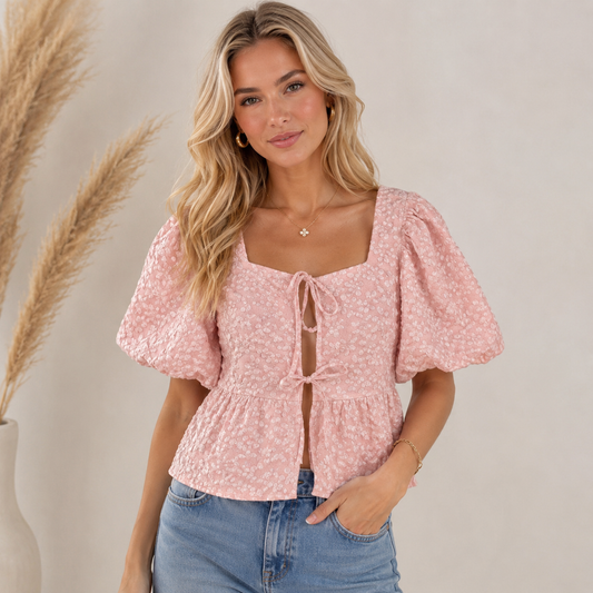 Flower tie top pink